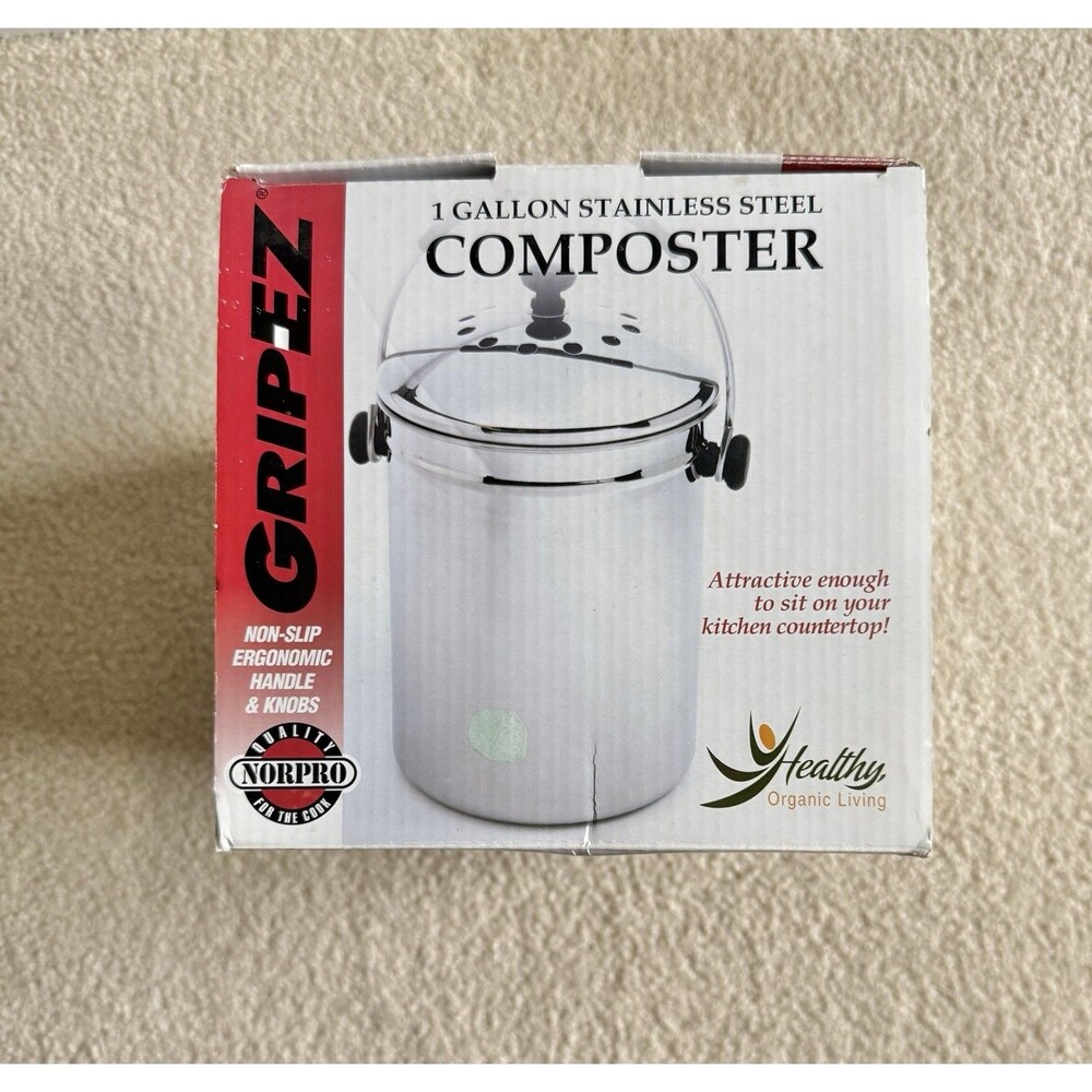 Grip-Ez Countertop Compost Bin Kitchen 1 Gallon Odorless Stainless Steel w/Lid - Picture 11 of 13